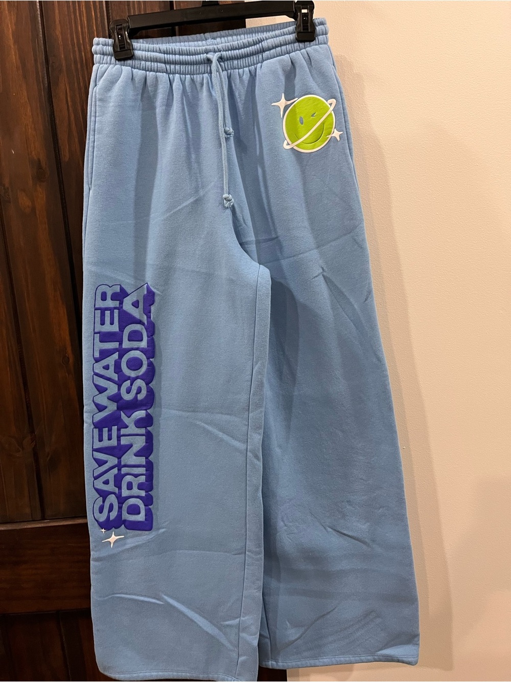 Poppi Save Water Drink Soda Blue Sweatpants Size Small Guc